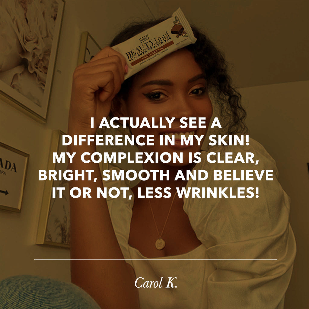 Customer testimonial for Kalumi: "I actually see a difference in my skin! my complexion is clear, bright, smooth, and believe it or not, less wrinkles!"