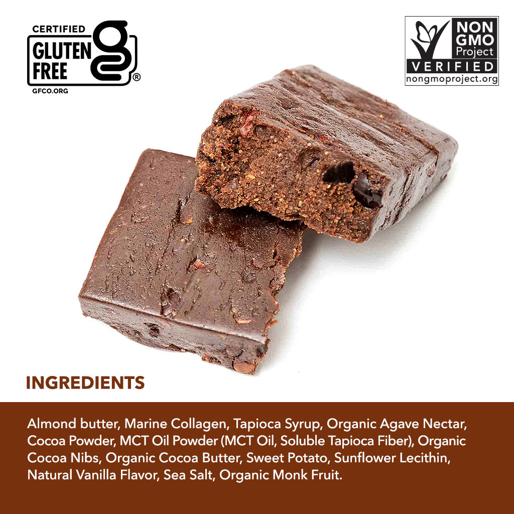 Full ingredient list for Kalumi Cocoa Crunch collagen protein bars.